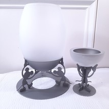 Vintage Disney Mickey Mouse Candle Holder Frosted glass silver silhouett... - $59.00