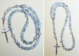 Catholic Rosary Prayer Beads Aquamarine and Heavy Sterling Silver - £137.69 GBP