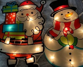 Christmas Lighted Shimmer Snowman &amp; Santa 10 Mini Lights Window Door Hanger - $21.16