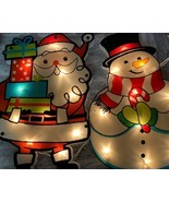 Christmas Lighted Shimmer Snowman &amp; Santa 10 Mini Lights Window Door Hanger - $400.52 MXN