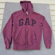 Gap Sweatshirt Unisex XS Red Hoodie Spell Out Logo Full Zip Arching Kany... - $9.89