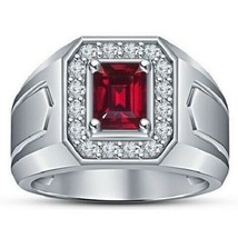 Emerald Cut Ruby / Maanik Gemstone Handmade Ring For Men&#39;s Birthstone Gift Ring - £210.36 GBP