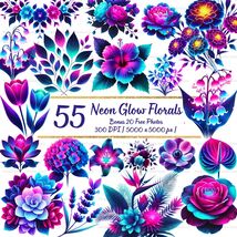 Neon Floral Clipart Bundle: Watercolor Flowers PNG (Digital Download) - $5.07 CAD