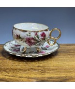 Vintage Royal Sealy China Three Ring Footed Cup &amp; Saucer Iridescent Gold... - $55.75