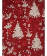 Christmas Tree Fabric 2 Yds Hancock Remnant Red &amp; White  - £12.09 GBP