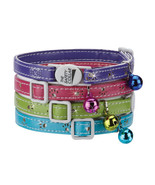 Sparkle Paw Print Cat Collars Faux Leather Design Jingle Bell Buckle 8&quot; ... - £9.40 GBP