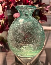 Crate &amp; Barrel Mae Green Bubble Glass Hand Blown Vase 6&quot; - £18.48 GBP