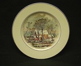 Currier & Ives by Avon 7-5/8" Salad Plate Winter Snow Scene w Smooth Gold Trim - $14.84