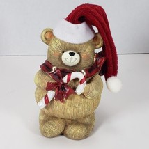 Santa Bear Holdin g a Candy Cane Figurine Home Décor 5&quot; Santa Bear - £9.45 GBP