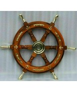 Nautical Wooden Ship Steering Wheel 18&quot; Pirate Decor Item Brass Handle +... - £86.99 GBP