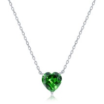 Sterling Silver 8MM Emerald &quot;May&quot; Heart Czech Crystal Necklace - £21.27 GBP