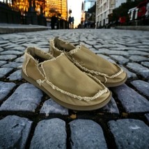 Crocs Santa Cruz Loafer Slip on Canvas Shoes Mens 8 Beige Excellent - £44.85 GBP