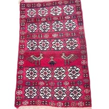 Vintage Hand-Knotted Wool Red Geometric Birds Ethnic Carpet Rug Kilim 54&quot;X32&quot; - £1,022.25 GBP