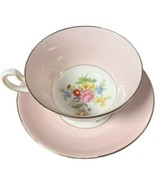 Vintage Rosina English Bone China Cup Saucer Set Wide Pink Border Floral... - $32.58 CAD