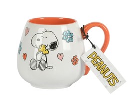 Peanuts Snoopy Holding Woodstock 20 oz Ceramic Coffee Mug Floral Hearts ... - $18.97