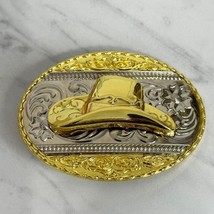 Raised Cowboy Hat Western Silver and Gold Tone Belt Buckle - £15.76 GBP