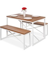 Modern 3-Piece Dining Set Wood Top White Metal Frame Table and 2 Bench C... - $6,101.91 MXN
