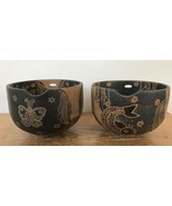 Set Pair 2 Wooden Carved Painted Koi Miso Bowls Woven Wooden Basket Indo... - £47.07 GBP
