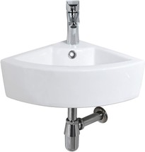 Wall Mount Corner Small Bathroom Sink With Overflow-Bokaiya 18X13 Inch Corner - $129.99