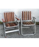 Vintage Sun Terrace Redwood Cedar Slat Aluminum Folding Lawn Chairs Made... - £155.69 GBP