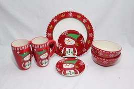 Living Quarters Snowman Christmas Plates Bowls Mugs Lot of 7 Xmas - $428.89 MXN