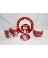 Living Quarters Snowman Christmas Plates Bowls Mugs Lot of 7 Xmas - $30.87 CAD