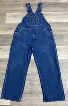 Big Smith Bib Overalls Mens 36x28 Light Blue Wash Denim Jean Logo Zip Fly VTG - £33.34 GBP