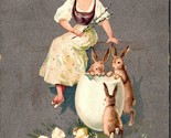 Fantasy Easter Greetings Rabbit Chicks Exaggerated Egg 1921 DB Postcard L12 - $8.87