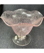 Pink Hand Blown Vase With Flower Shape And Clear Glass Pedestal - $13.86