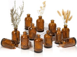 Comsaf Glass Bud Vases Set Of 12, Small Brown Bud Vases In Bulk, Mini, (Amber). - £36.08 GBP