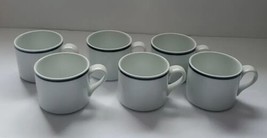 Dansk Bistro Coffee Cup Blue Stripe Portugal Tea Mug Set Of 6 Comfort Handle 8oz - £35.45 GBP