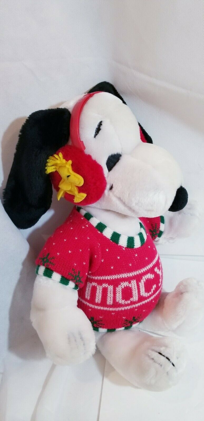 Vintage (1972) Peanuts Macy&#39;s Sweater Snoopy Dog Woodstock Earmuff Plush... - $48.51