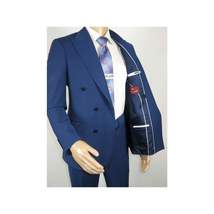Men Suit BERLUSCONI Turkey 100% Italian Wool 180's Double Breasted #Ber22 Blue image 6