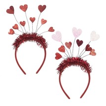 2 Pieces Valentine&#39;s Day Headbands Glitter Red Hearts Hairbands for Valentine&#39;s  - £19.46 GBP