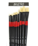 Set of 10 BRUSTRO Artists’ White Bristle Brushes Oil Acrylic Art Craft K... - £28.04 GBP