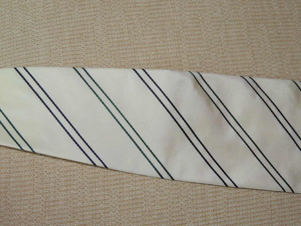 Hugo Boss Italy Neck Tie/Necktie Silk White Black Green Stripe 58"x3.5" Item image 3