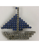 VINTAGE DOROTHY BAUER Sail Boat PIN BROOCH RHINESTONE Blue Crystal - LOOK - $38.28 CAD