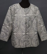 Chico&#39;s Gray Sparkle Medallion Open Front 3/4 Sleeve Lined Jacket Size XL NWT  - £43.86 GBP