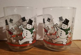 Vintage Libbey Dancing Snowman Glasses Set of 2 Tumblers Christmas - $35.63