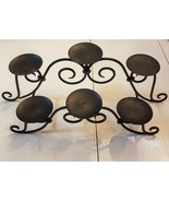 Black Metal Ball Pillar Candle Holder 21&quot; Scroll Work Country Farmhouse ... - £19.39 GBP