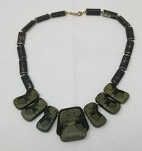 Necklace Earth Tone Faux Stone Green Gray 18&quot; Vintage - $18.95