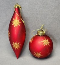 Seasons of Cannon Falls Blown Glass Christmas Ornaments Red Ball &amp; 6.5&quot; Teardrop - £19.83 GBP
