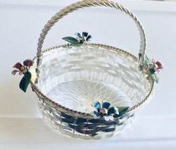 Vintage Hand Woven Wire Basket Silver Plated Pretty Flowers Gift- NIB - £20.40 GBP