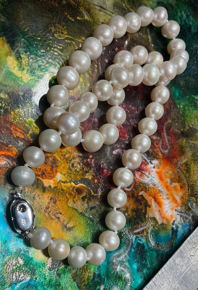 Genuine Hand Strung Pearls 48 Pearl Necklace 20” Length 9mm White Pearl 925 Item image 7