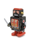 MARCHING ROBOT w SWORD 4&quot; Black Red Wind Up Tin Toy Collectible Retro MS517 - €19,93 EUR