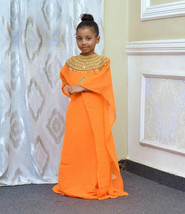 New Orange Gown Kids Dress NEW  Long Moroccan Party Wedding Georgette Ka... - $72.05