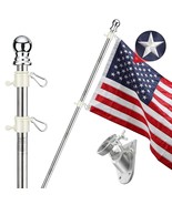 American Flag Pole Kit For House-6Ft Silver Flag And Pole With Wall Moun... - £29.33 GBP