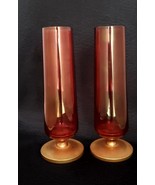 Vintage Blown Glass Goblet Style Pink-Red Vase w/ Painted Gold Pedestal ... - $44.84 CAD