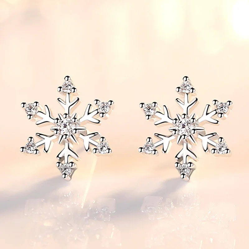 Play Crystal Zircon Snowflake Stud Earrings For Women Shiny Rhinestone Charm Ear - £23.12 GBP