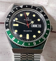 Timex Q Reissue Watch Green Bezel TW2U60900 SS Day Date - $103.95
